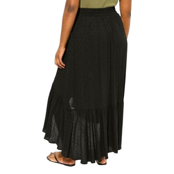 TORRID MAXI SWISS DOT Ruffle Hi-Lo Skirt Deep Black Plus Size 2 - Picture 10 of 16
